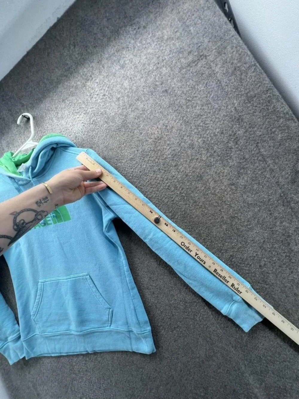 The North Face Hoodie Womens Small Blue Fleece Logo Pullover Kangaroo Pocket